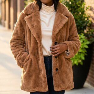 NWT PJ Salvage Women's Loungewear Faux Fur Jacket - Camel